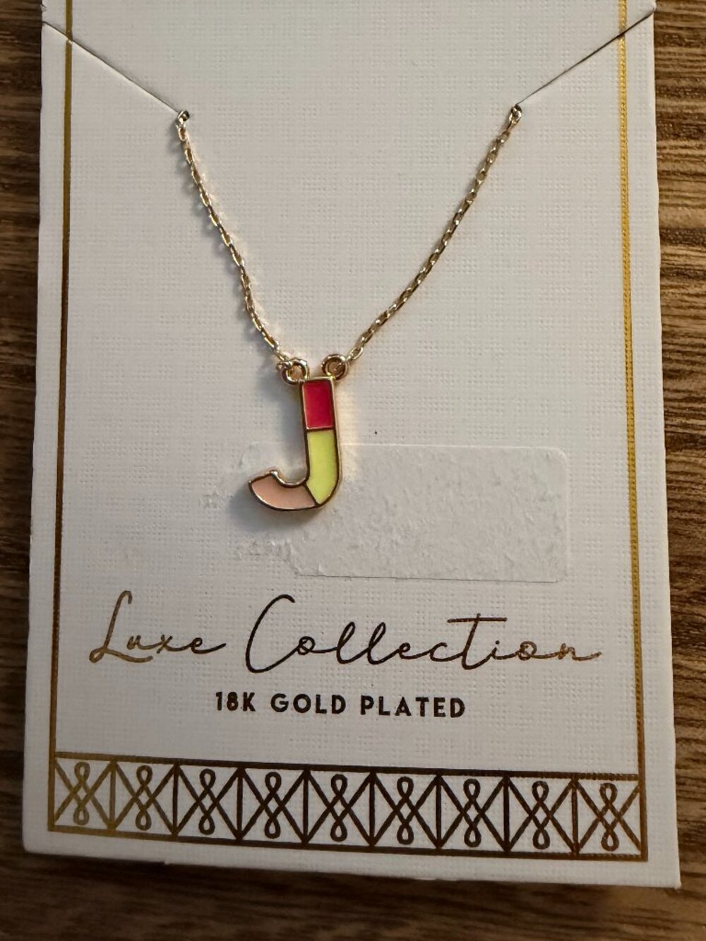 Enamel color block Initial necklace - letter "J"